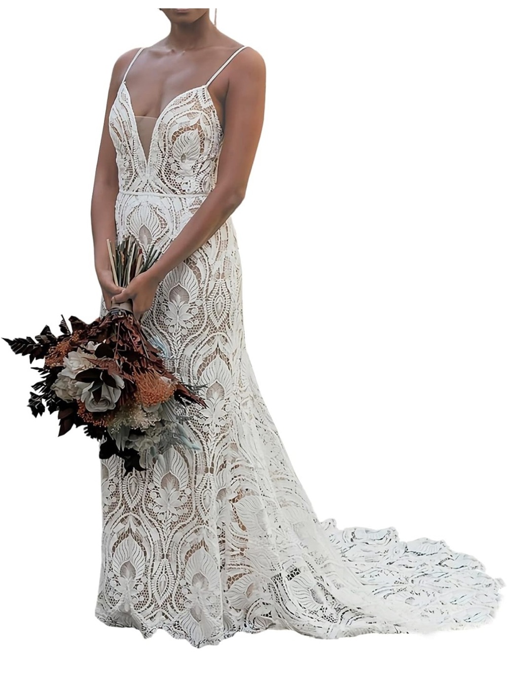 ❗️Ivory Lace Spaghetti-Strap Wedding Dress with Deep V